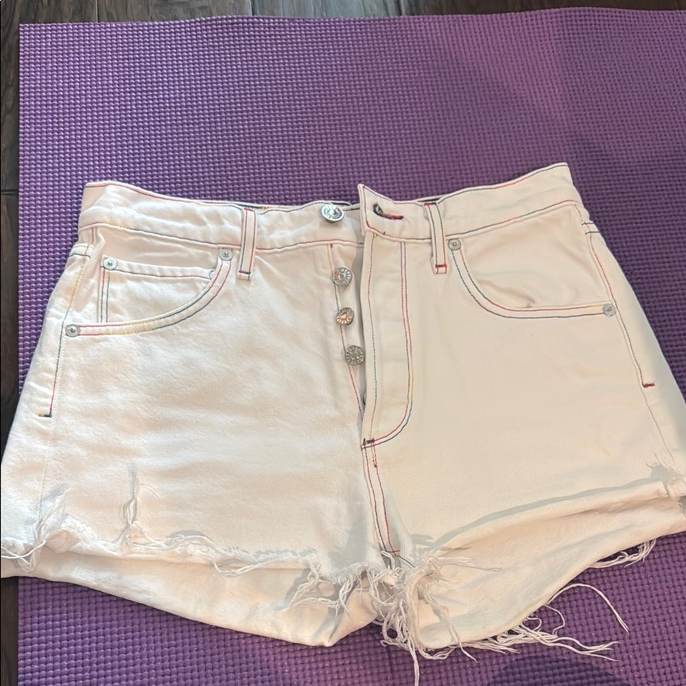 Agolde High Waist White Frayed Shorts
